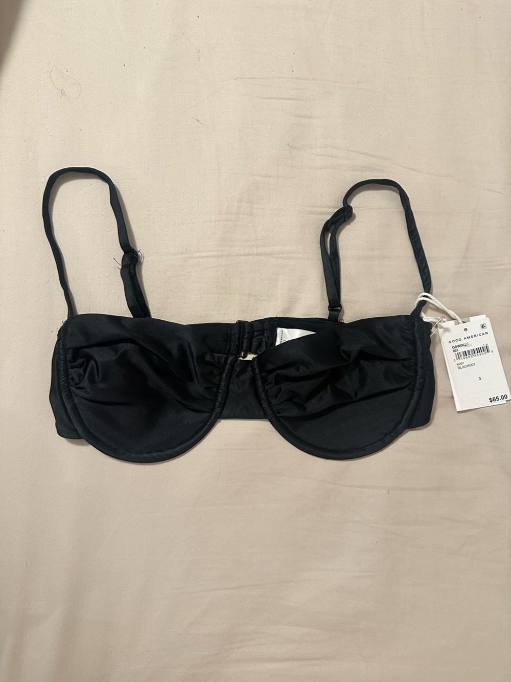 Good American Black Satin Bralette with Adjustable Straps - SIZE 1